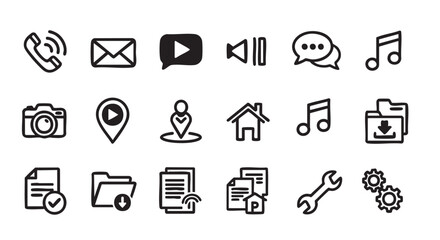 Doodle Style Icon Set Featuring Communication Location Media and Files