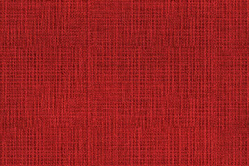 Red fabric background – seamless texture of textile material. Long, wide woven linen cloth swatch.