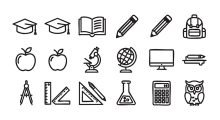 Naklejka premium Education and Learning Icon Set with Graduation Cap and Apple Graphics
