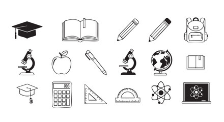 Education themed vector icons collection for learning and graduation success