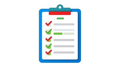 Clipboard with document showing checkmarks, lines, and colored sections indicating reviewed or completed tasks