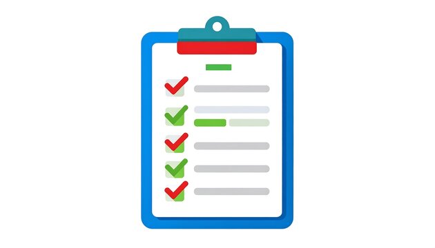 Clipboard with document showing checkmarks, lines, and colored sections indicating reviewed or completed tasks