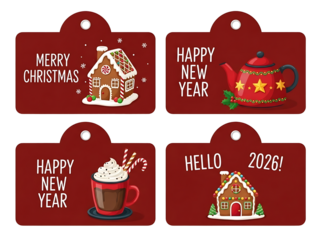 Festive Holiday Gift Tags – Merry Christmas and Happy New Year 2026 in Charming Detail

