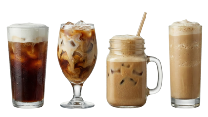 Coffee Collection: A curated selection of four captivating coffee beverages, each offering a unique sensory experience. From the rich intensity of dark brews to the refreshing coolness of iced blends.