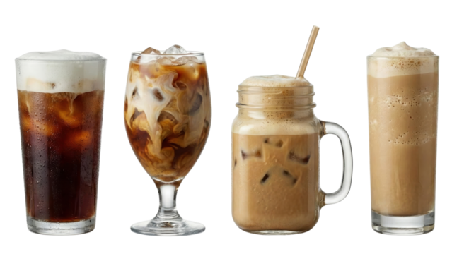 Coffee Collection: A curated selection of four captivating coffee beverages, each offering a unique sensory experience. From the rich intensity of dark brews to the refreshing coolness of iced blends.