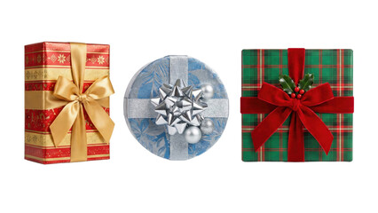 Gift Boxes Galore: A collection of beautifully wrapped gift boxes, each with its unique design, bows, and patterns, set against a backdrop, exuding the spirit of festive giving and celebration.