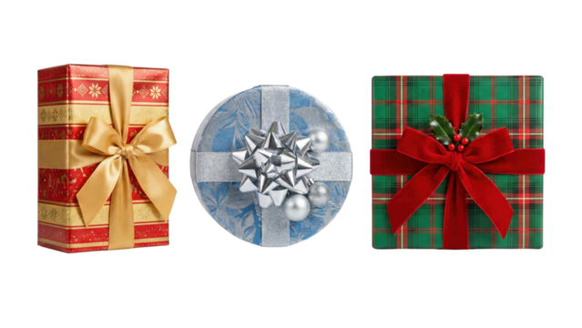 Gift Boxes Galore: A collection of beautifully wrapped gift boxes, each with its unique design, bows, and patterns, set against a backdrop, exuding the spirit of festive giving and celebration.