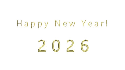 Happy New Year Gold Text. New Year's 2026 greetings golden text, transparent PNG format.

