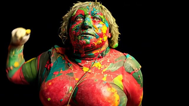 Colorful Body Art: Vibrant Paintings and Expressionist Art on Human Canvas in Dramatic Lighting and Festival of Colors