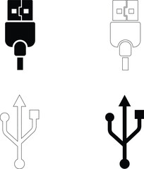 USB Connector and Symbol Vector Icons – Data Transfer and Technology Signs