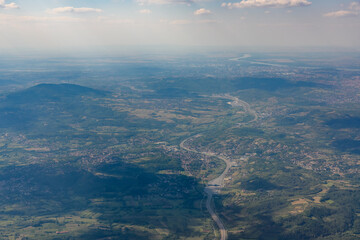 The serbian highwayMount Avala with tv tower in Belgrade seen from the plane