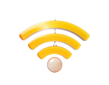 3D rendered Wi-Fi symbol, bright yellow, glossy, on black background, three arcs - Powered by Adobe