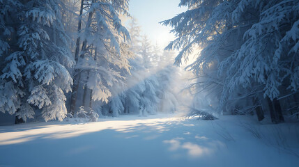 Snowy Forest Path in Winter Light