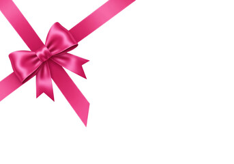 Transparent base with an isolated, bright pink satin ribbon and bow. Elegant decoration for gift wrapping and special occasions.