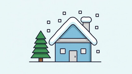 Fototapeta premium Charming winter home with snow-covered roof, perfect for holiday greetings and cozy designs, celebrating the festive season in a simple, cheerful style