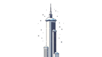 Winter cityscape illustration with snow-covered skyscrapers, perfect for seasonal designs and urban themed projects, evokes a cold and clean aesthetic, architectural