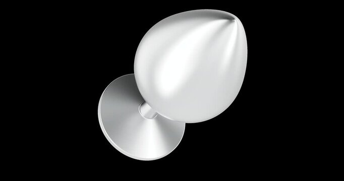 Anal Butt Plug with jewelry blue stone, from stainless steel rotation animation seamlessly loopable. 3D rendering isolated on transparent background