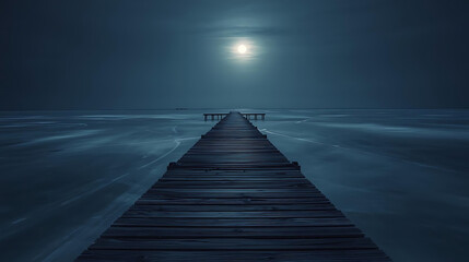 Moonlit Pier Over Misty Sea