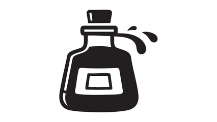 Obraz premium A stylized black and white illustration of a bottle with a splash of liquid, representing a potion or liquid substance
