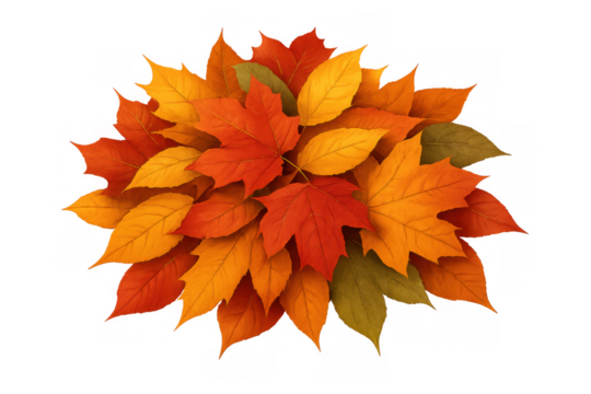Autumn maple foliage and colorful leaves forming a vibrant fall season background with a transparent backdrop