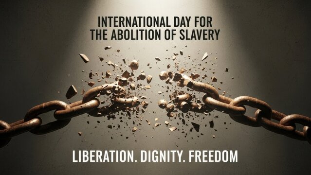 International day for the abolition of slavery with broken chains symbolizing freedom - Powered by Adobe