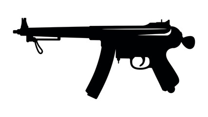 Fototapeta premium Silhouette of a submachine gun on a white background.