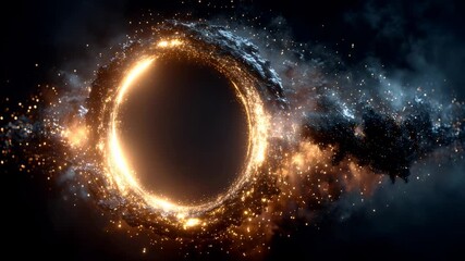 Black hole with a glowing accretion disk forming, pulling in swirling space dust and starlight, creating a powerful cosmic phenomenon - Powered by Adobe