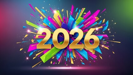 Celebrate the year 2026 with a vibrant burst of color and golden numbers against a dynamic background perfect for new year designs and festive promotions