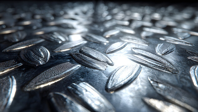 Wide view of a metallic diamond plate flooring texture with continuous background