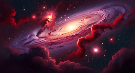 Fototapeta premium Cosmic Symphony - A Vibrant Galaxy Amidst Nebulous Clouds.