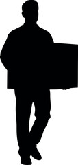 Man silhouette carrying a box, delivery service, moving concept