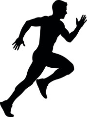 Running man silhouette, dynamic sprint, athletic fitness graphic