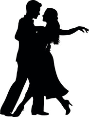 Romantic couple silhouette ballroom dance motion illustration design