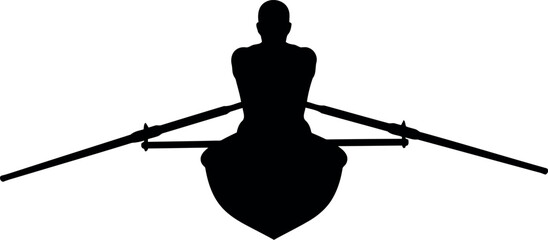 Silhouette of a rower in a single scull boat, water sport activity