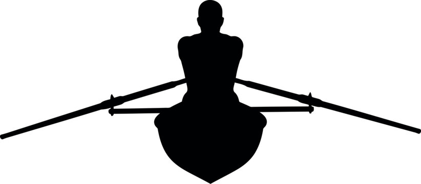Silhouette of a rower in a single scull boat, water sport activity