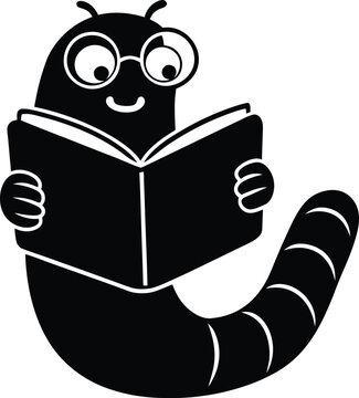 Simple bookworm character illustrated in clean bold silhouette Vector illustration
