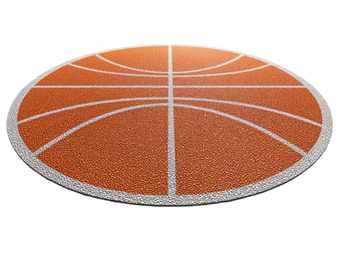 PNG of A vibrant, close-up view of a basketball court showing the orange surface with white court lines.