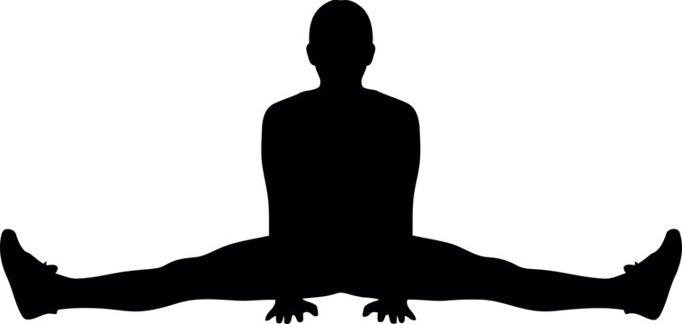 Silhouette of person doing yoga wide leg split on white background - Powered by Adobe