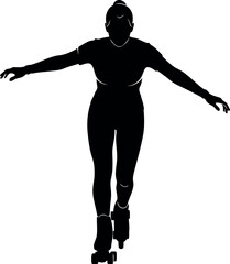 Female roller skater silhouette balancing with outstretched arms