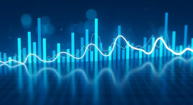 Abstract blue data visualization with bars and line - Powered by Adobe