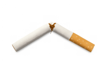 Broken cigarette illustrating concept of quitting smoking, breaking addiction, giving up tobacco, and healthy lifestyle choice