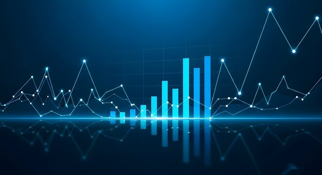 Abstract blue business chart with connected dots and lines