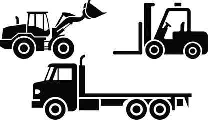 Heavy industrial construction transport equipment vehicle icons