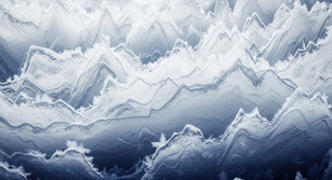 Delicate frost patterns on ice creating abstract winter backdrop