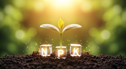 Npk fertilizer concept with seedling and ice cubes