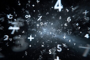 Numbers float in a dark space creating a sense of depth and intrigue amid a cosmic backdrop