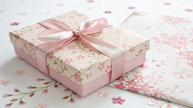 Elegant gift box with pink ribbon and floral design for special occasions and heartfelt presents, perfect for birthdays, anniversaries, or just because moments.