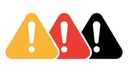 Three warning signs with exclamation marks in yellow, red, and black