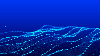 Technological design of network connection. Abstract background with intertwined dots and lines. 3D rendering.
