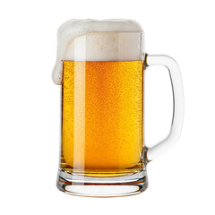 Beer Mug Full Glass of Beer with Frothy Foam Head on Light Background for Bar, Pub, and Oktoberfest Designs